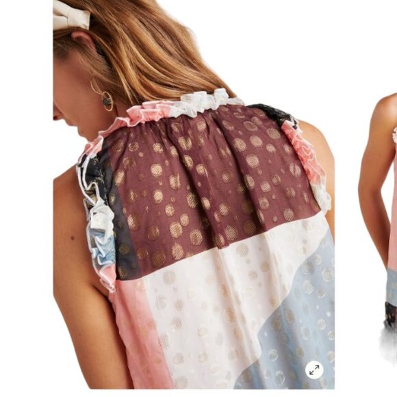 EUC Anthropologie | Maeve Ruffle Detail Fantasia Metallic Clip Dot Blouse - Picture 10 of 14